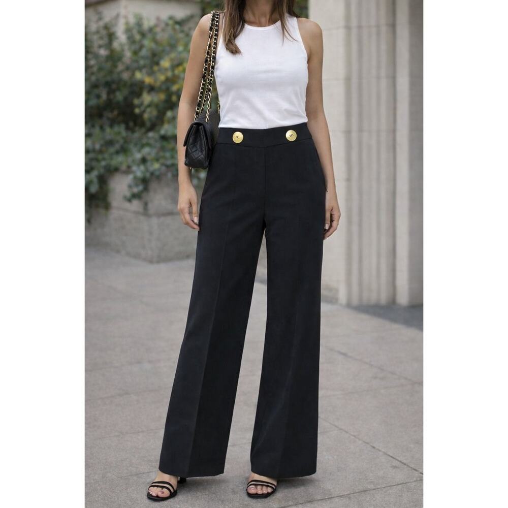 Zara Woman Black High Waisted Wide Leg Dress Pants NWT
